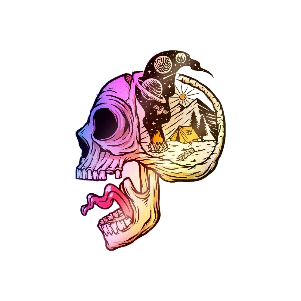 Skull Midnight Camping Holographic Sticker